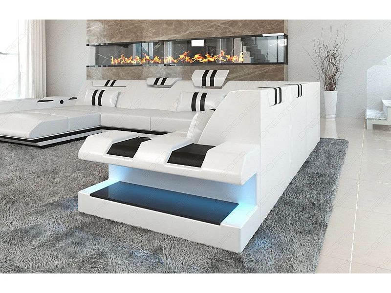 XXL Leder Wohnlandschaft Apollonia KP Weiß Schwarz Links