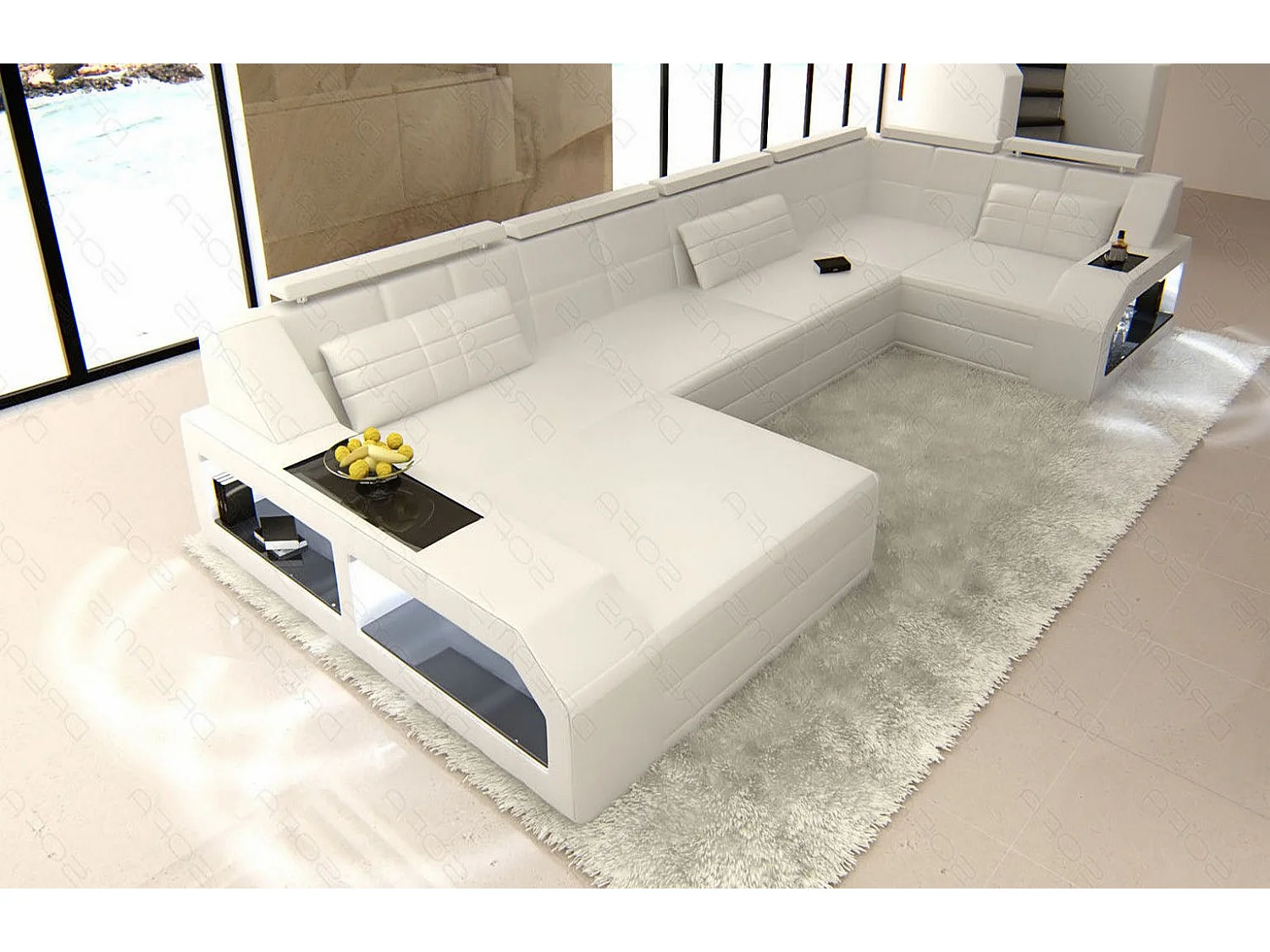 Sofa Arezzo U Leder Kunstleder Weiß Links