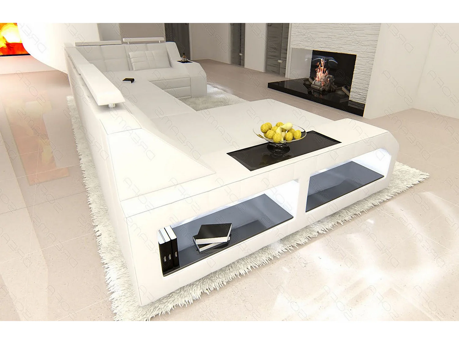 Sofa Arezzo U Leder Kunstleder Weiß Links