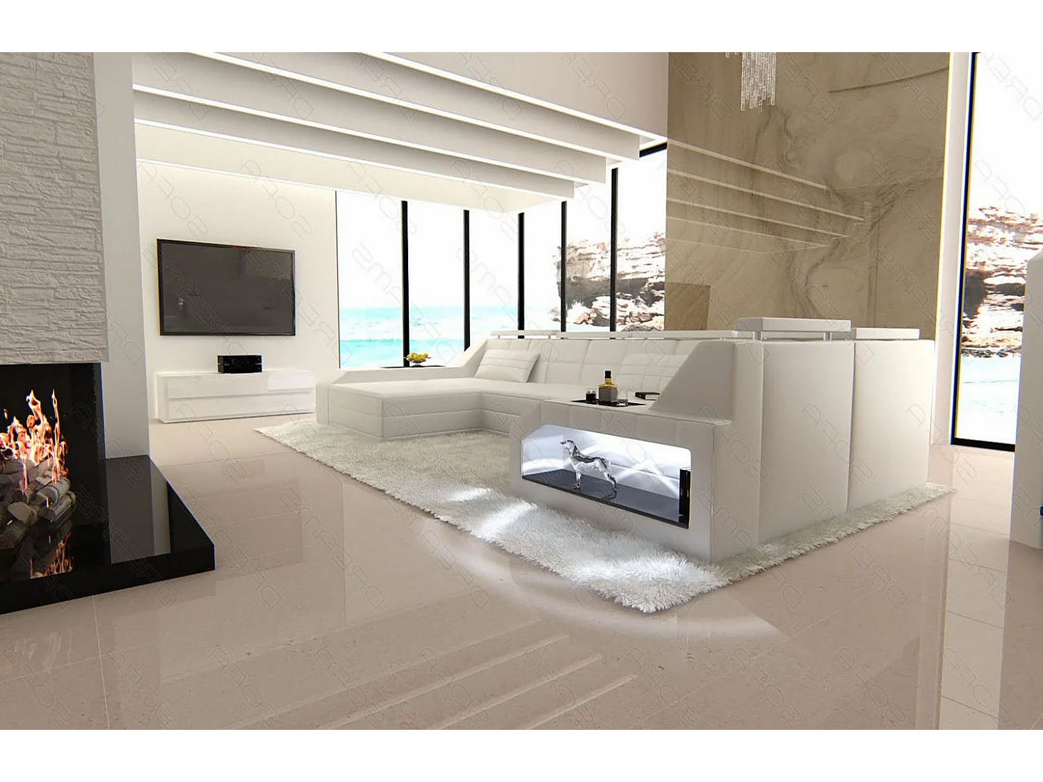 Sofa Arezzo U Leder Kunstleder Weiß Links