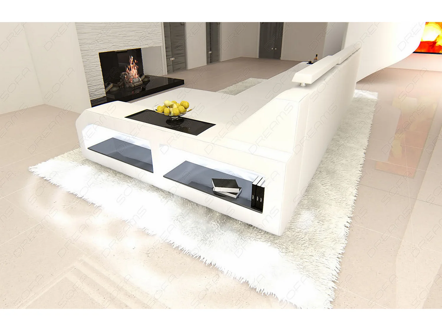 Ecksofa Arezzo Leder Ledermix Weiß Rechts