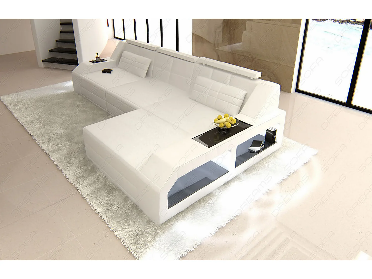 Ecksofa Arezzo Leder Ledermix Weiß Rechts