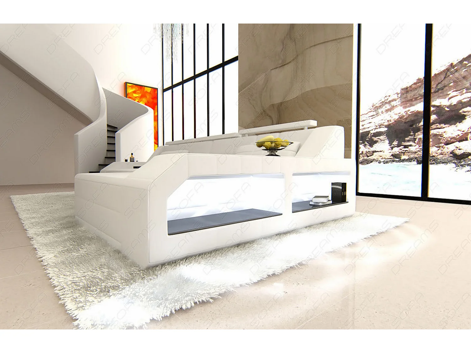 Ecksofa Arezzo Leder Ledermix Weiß Rechts