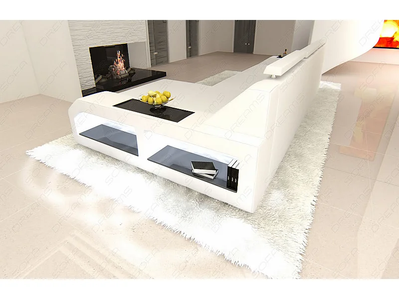 Ecksofa Arezzo Leder Ledermix Weiß Rechts