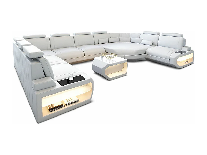 Sofa Asti U Leder Ledermix Weiß Links