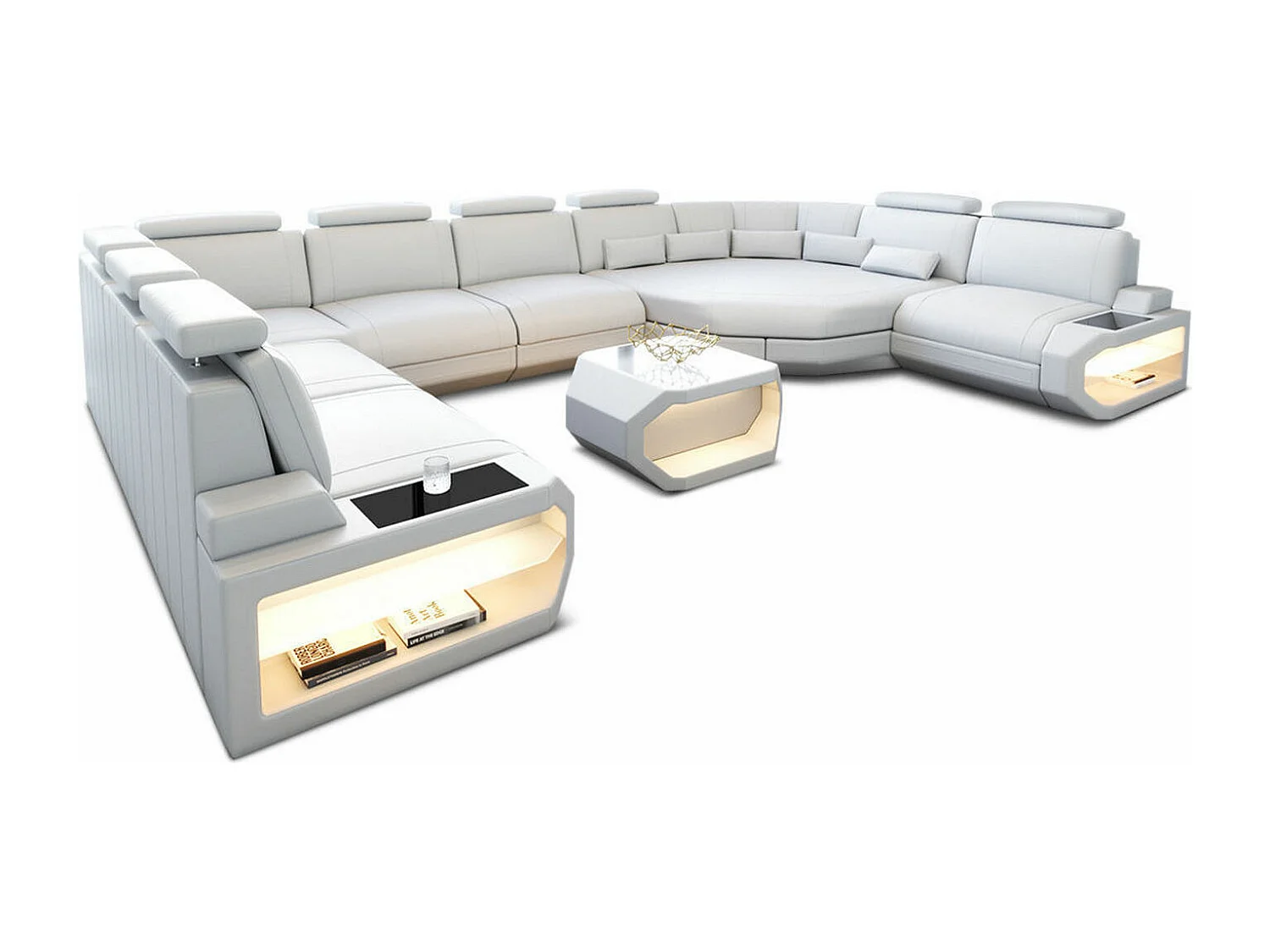 Sofa Asti U Leder Ledermix Weiß Links