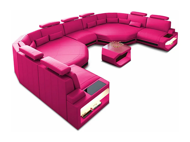 XXL Sofa Asti Leder Ledermix Pink Schwarz