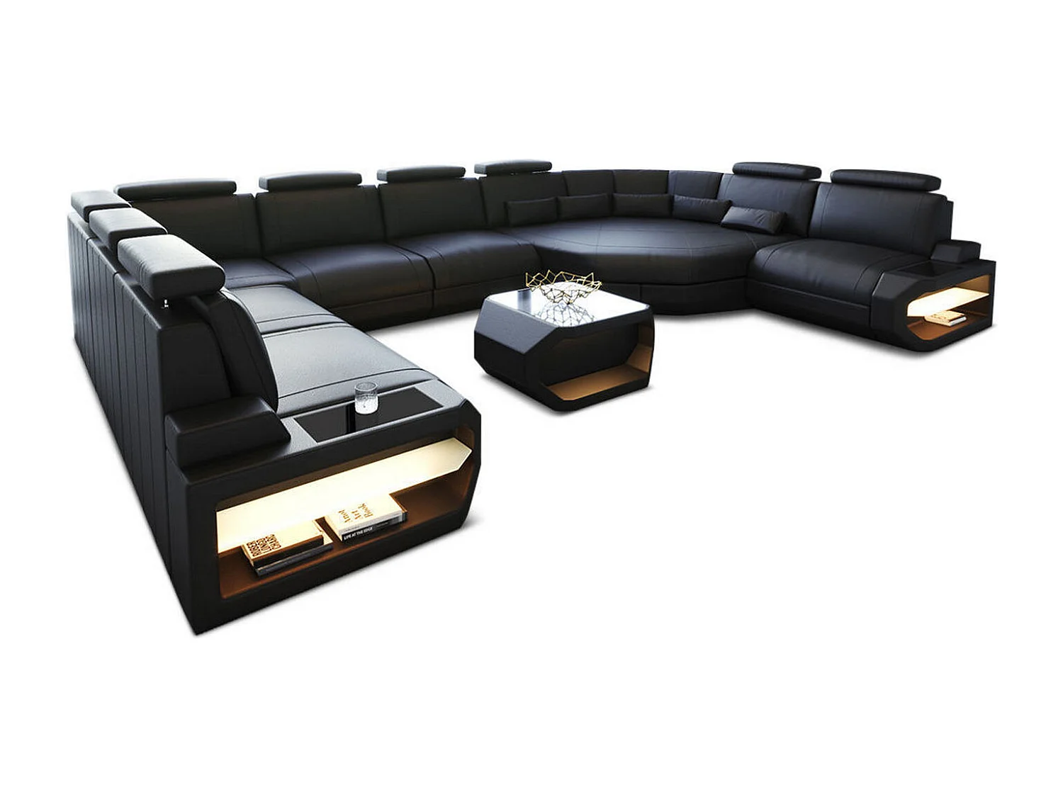 Sofa Asti U Leder Echtleder Schwarz Links