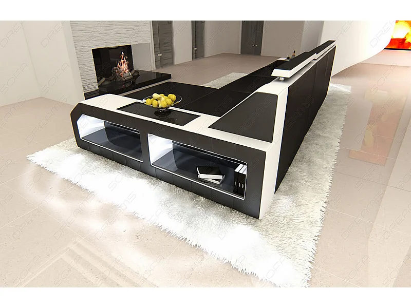 Ecksofa Arezzo Leder Ledermix Schwarz Weiß Rechts