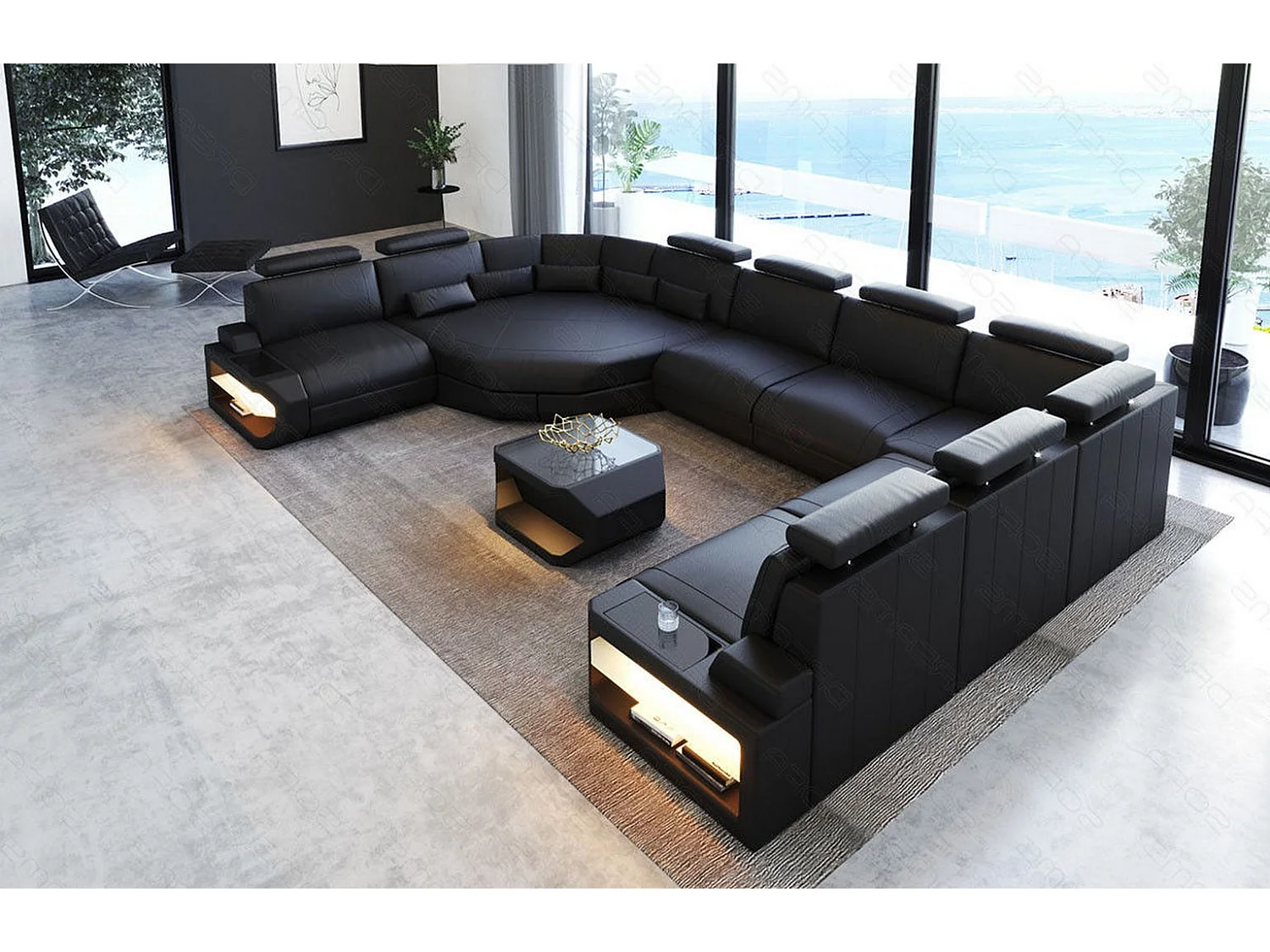 Sofa Asti U Leder Ledermix Schwarz Rechts