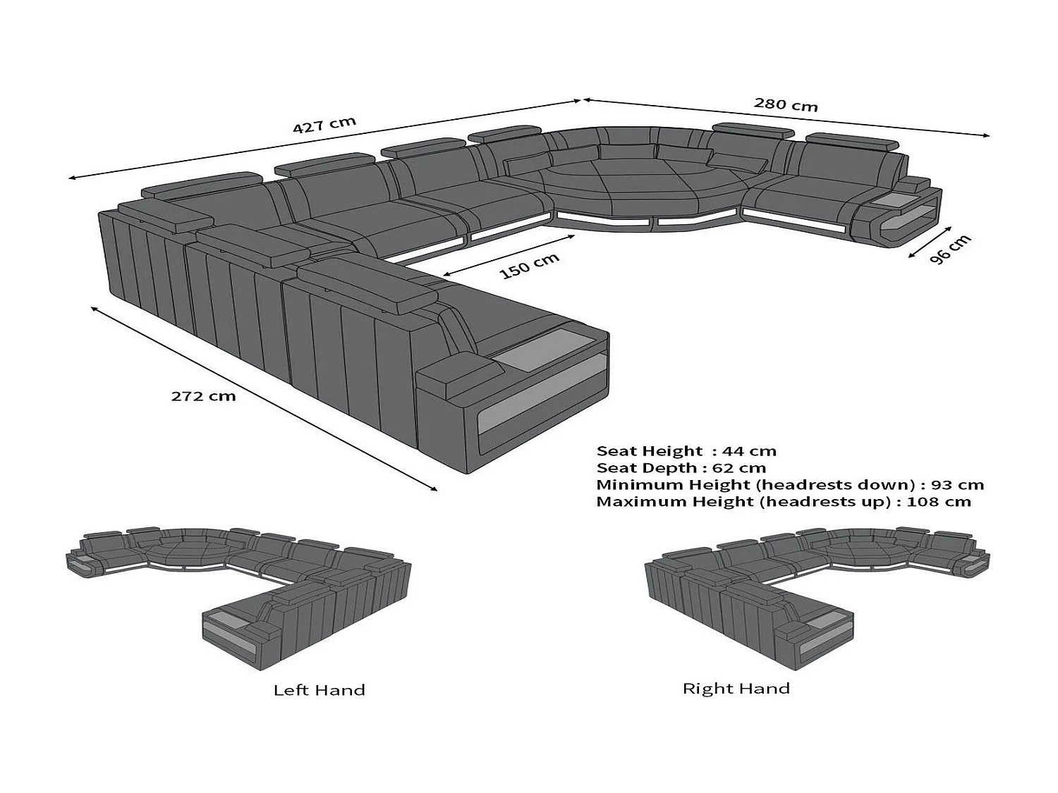 Sofa Asti U Leder Ledermix Schwarz Rechts