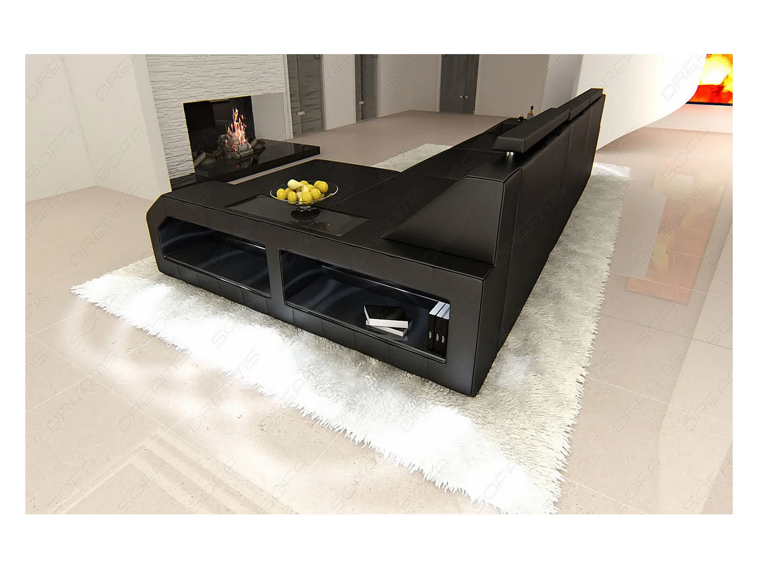 Ecksofa Arezzo Leder Echtleder Schwarz Rechts