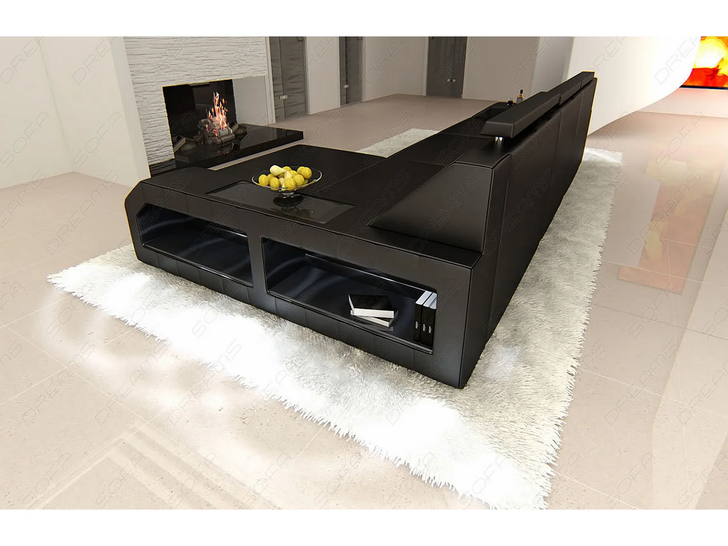 Ecksofa Arezzo Leder Kunstleder Schwarz Rechts