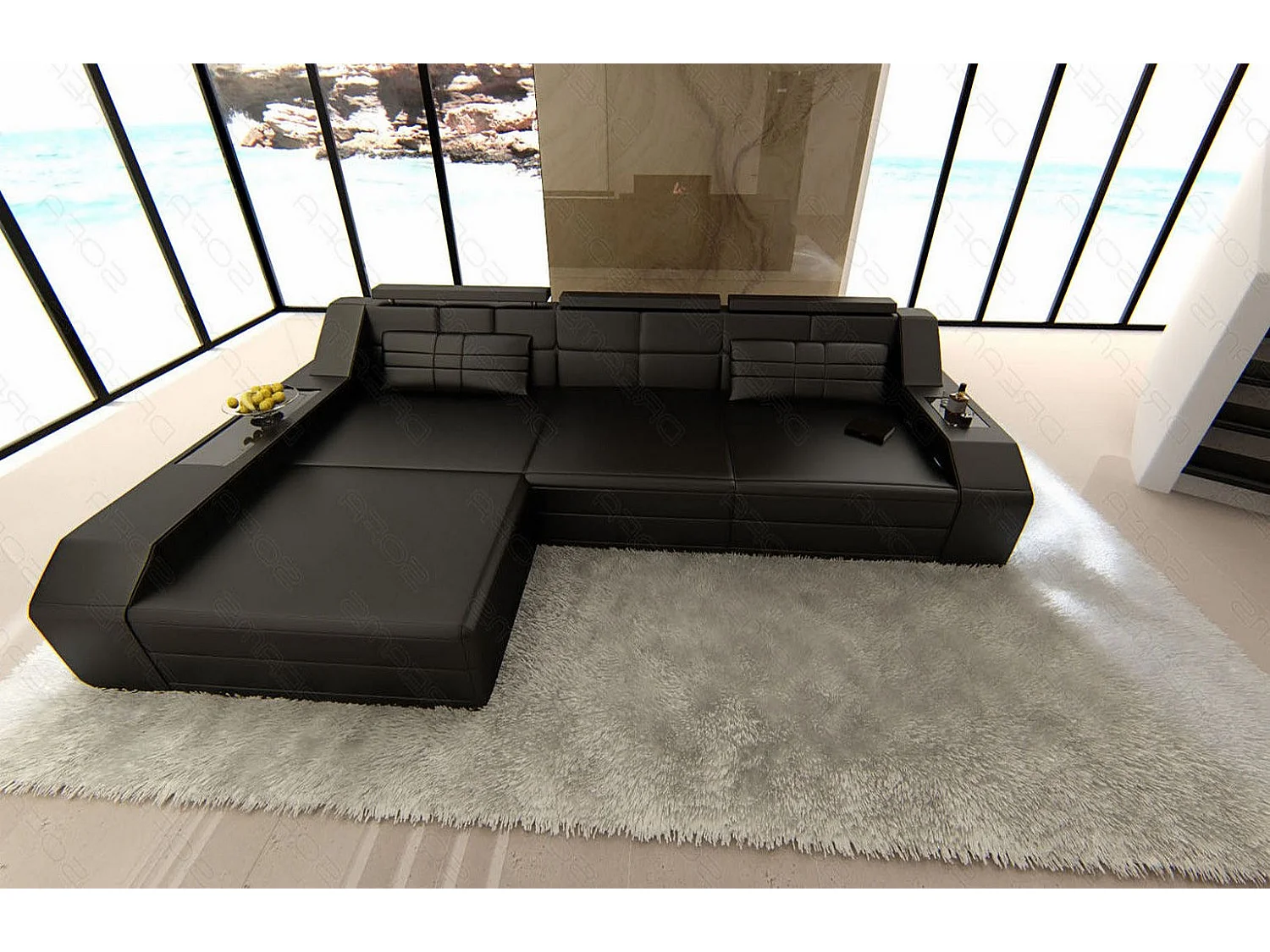 Ecksofa Arezzo Leder Kunstleder Schwarz Links