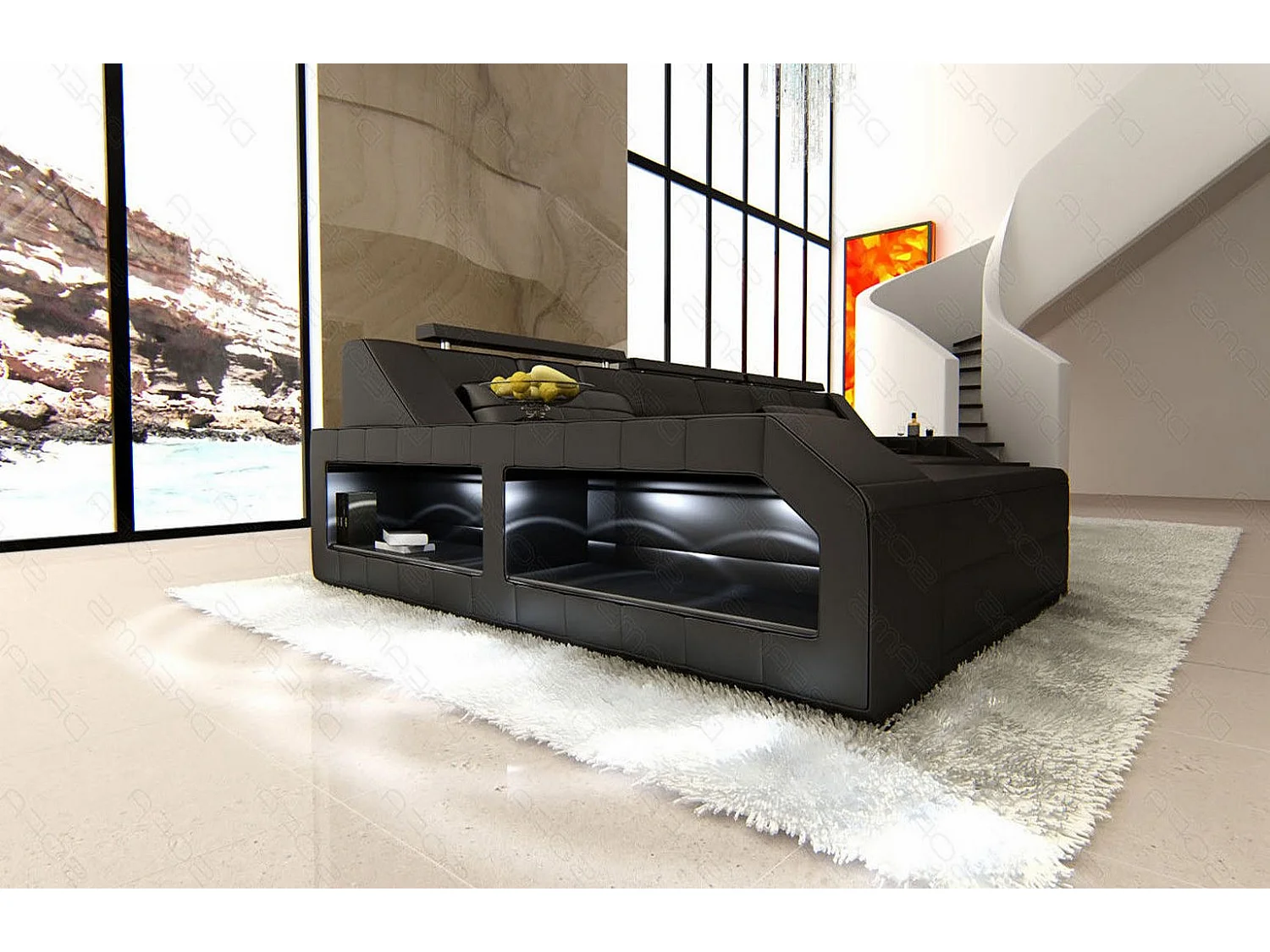 Ecksofa Arezzo Leder Kunstleder Schwarz Links