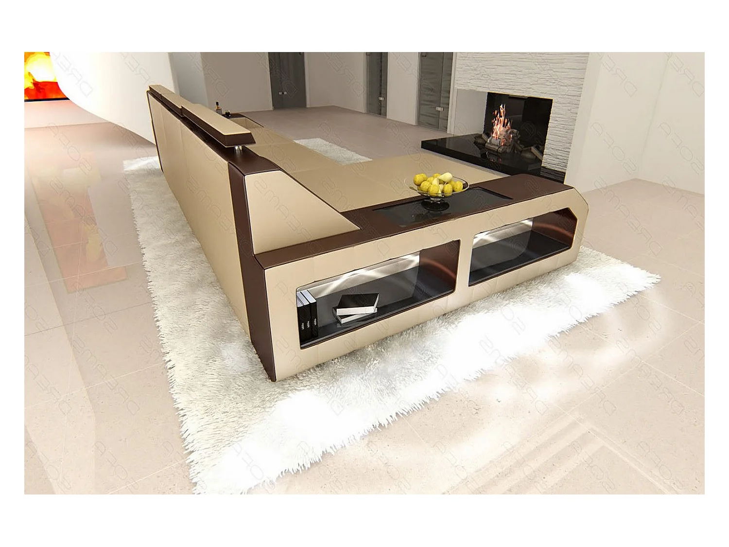 Ecksofa Arezzo Leder Kunstleder Sandbeige Braun Links