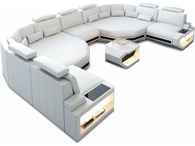 XXL Sofa Asti Leder Ledermix Weiß Schwarz