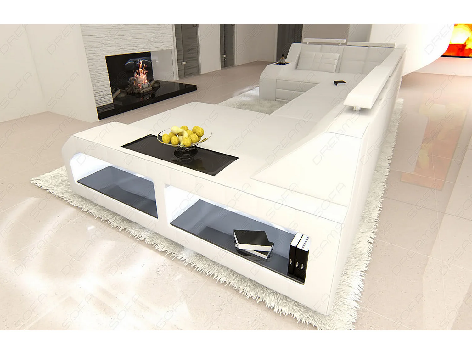 Sofa Arezzo U Leder Ledermix Weiß Rechts