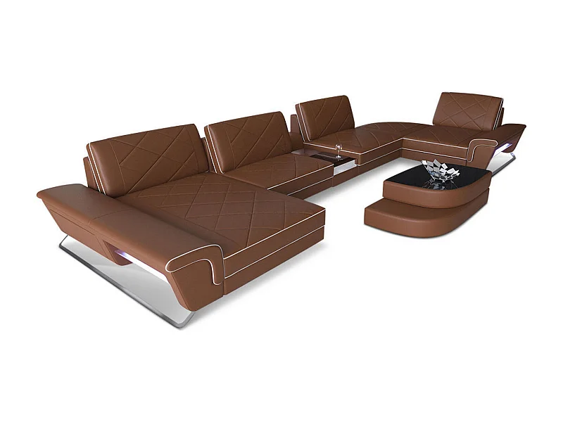 Sofa Bari U Leder Kunstleder Hellbraun Weiß Links