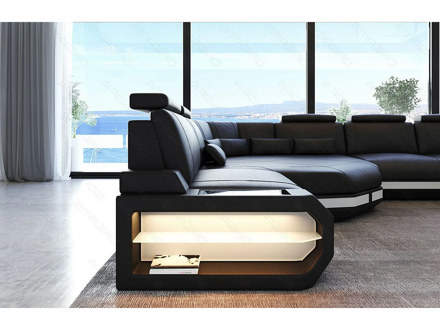 Sofa Asti U Leder Ledermix Schwarz Weiß Rechts