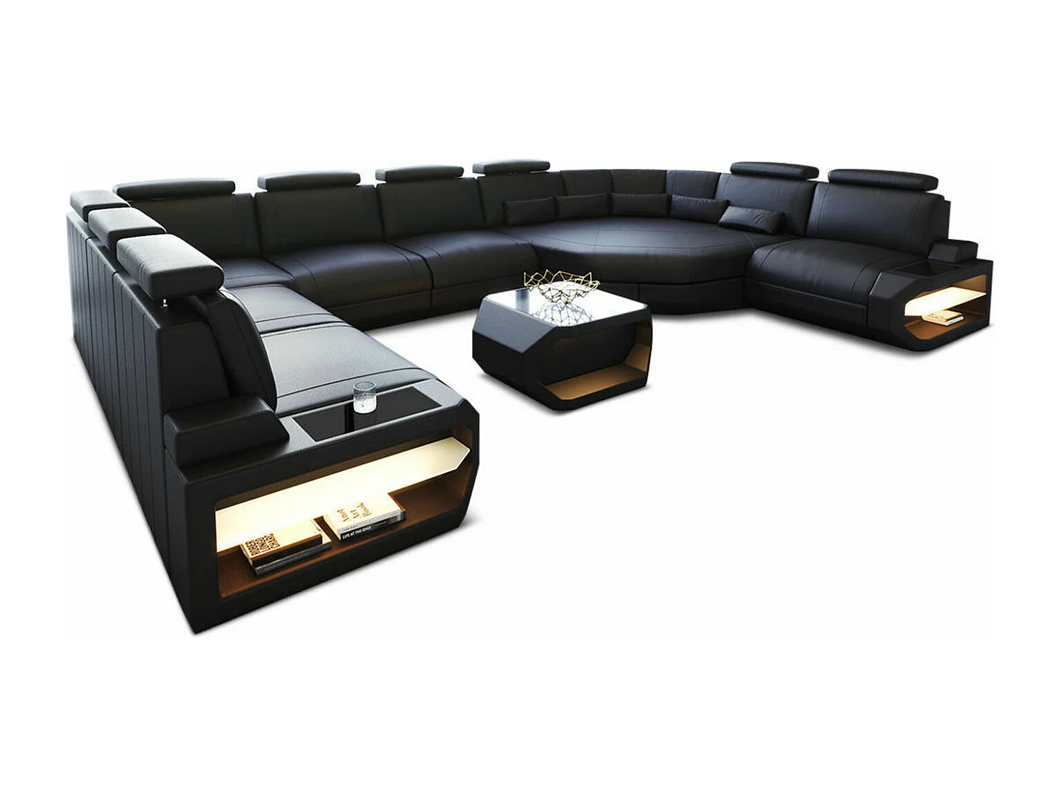 Sofa Asti U Leder Kunstleder Schwarz Links