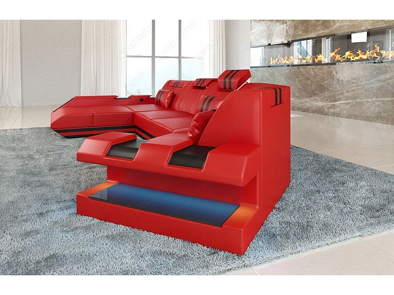 Ledersofa Apollonia C Form Büffelleder Rot Schwarz Links