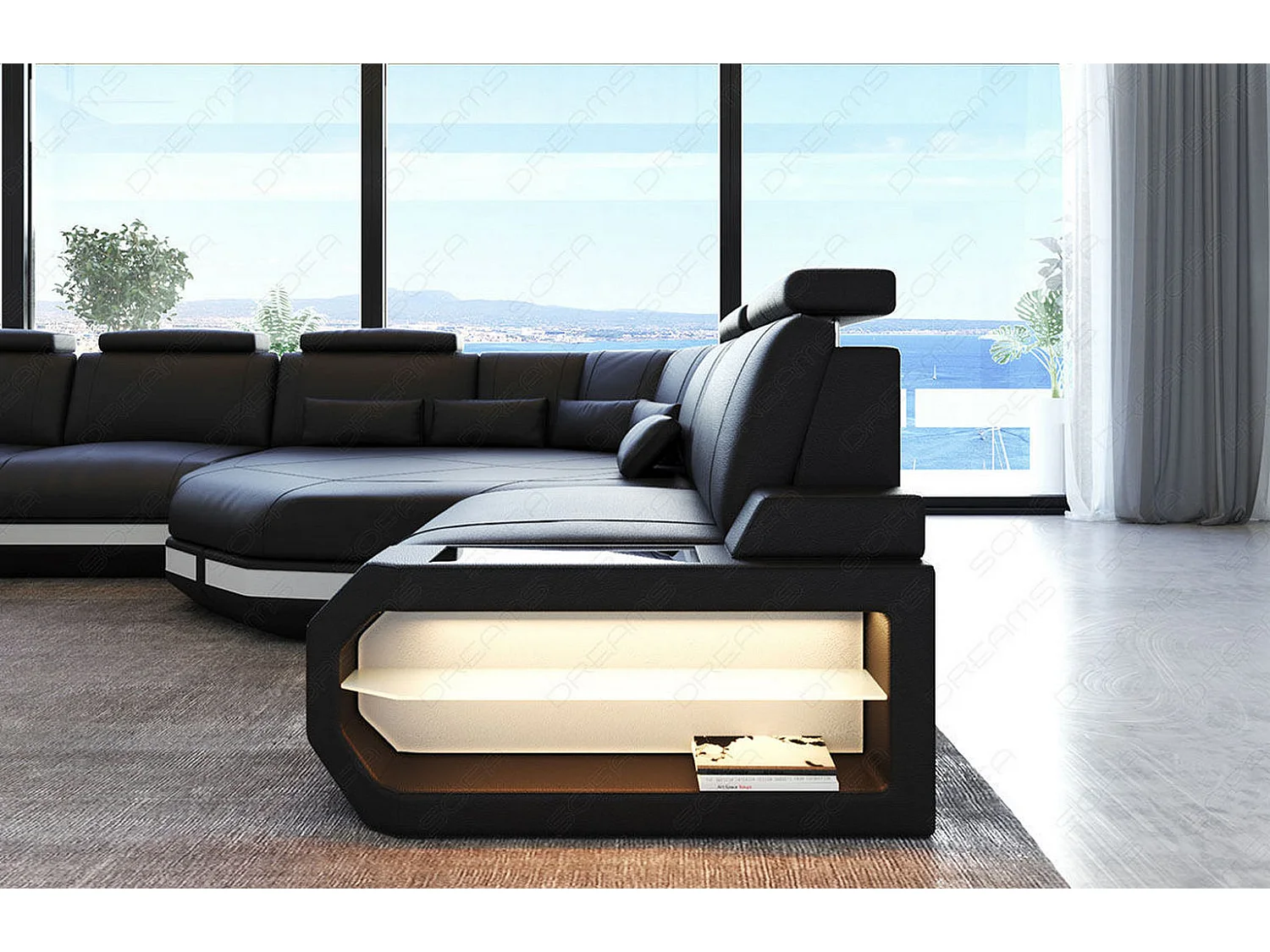 Sofa Asti U Leder Ledermix Schwarz Weiß Links