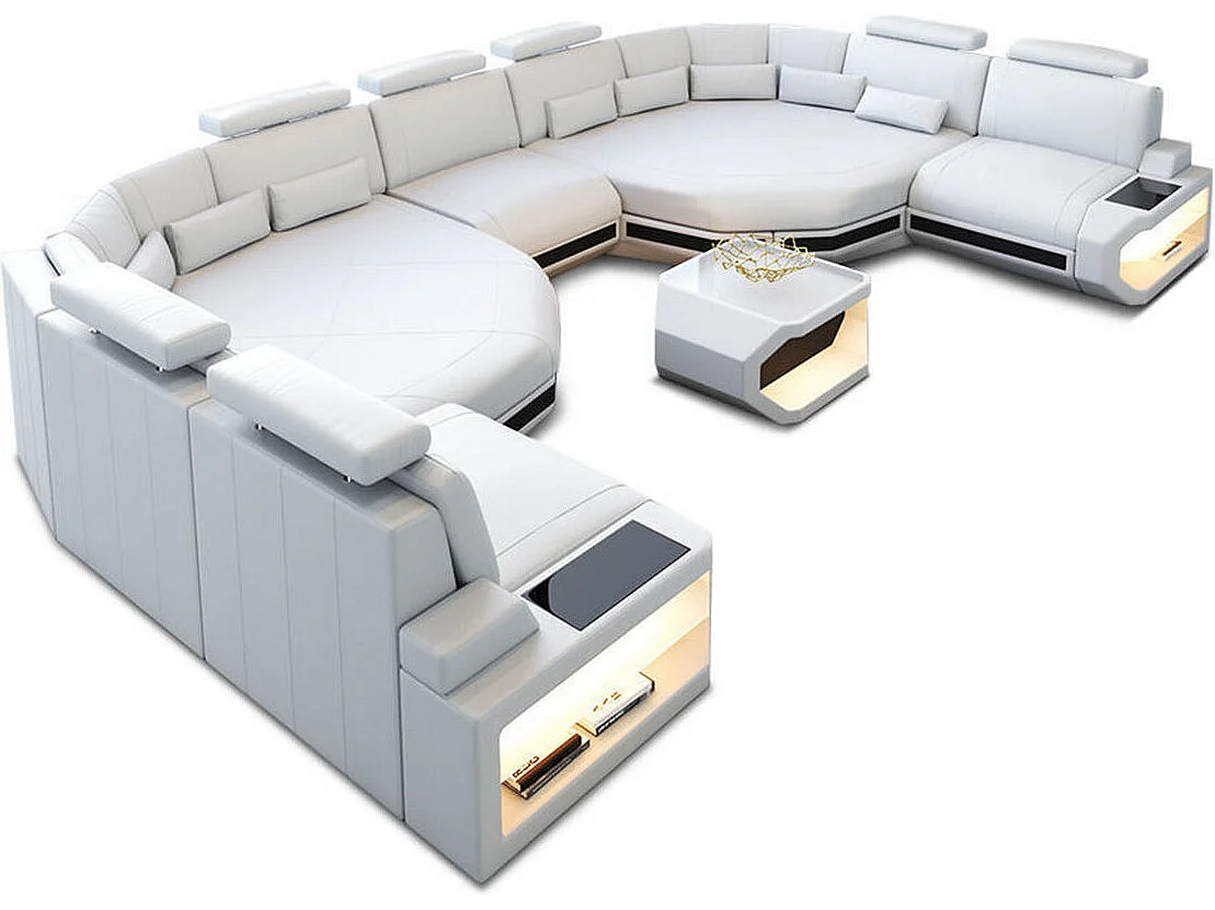 XXL Sofa Asti Leder Kunstleder Weiß Schwarz