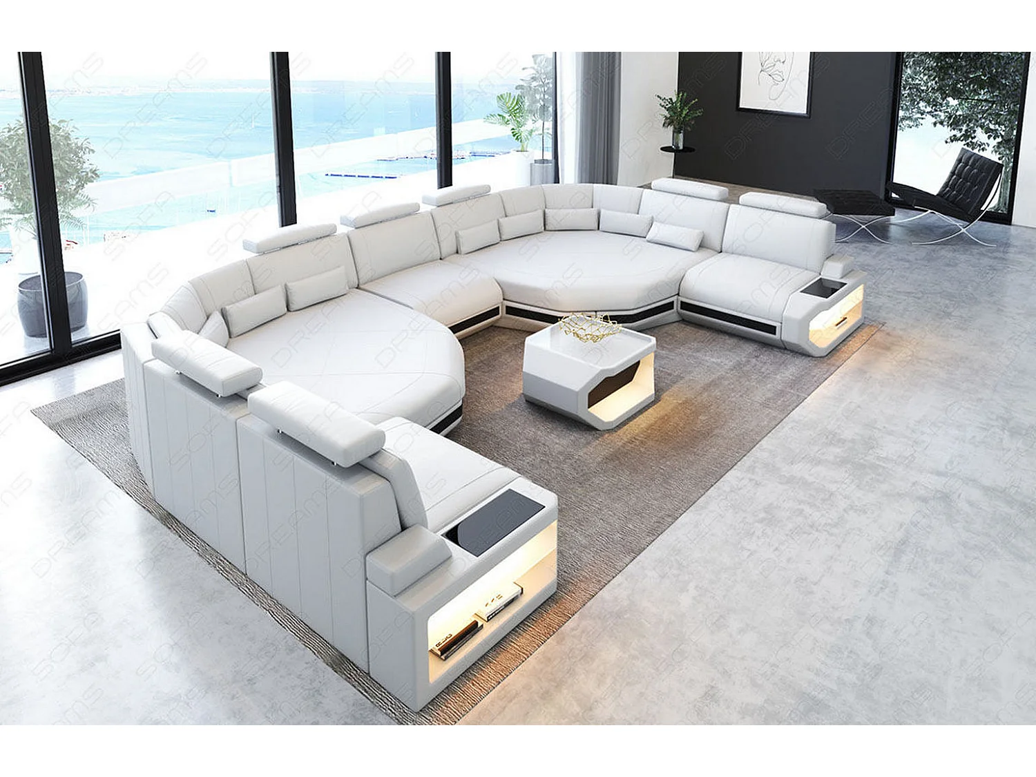 XXL Sofa Asti Leder Kunstleder Weiß Schwarz