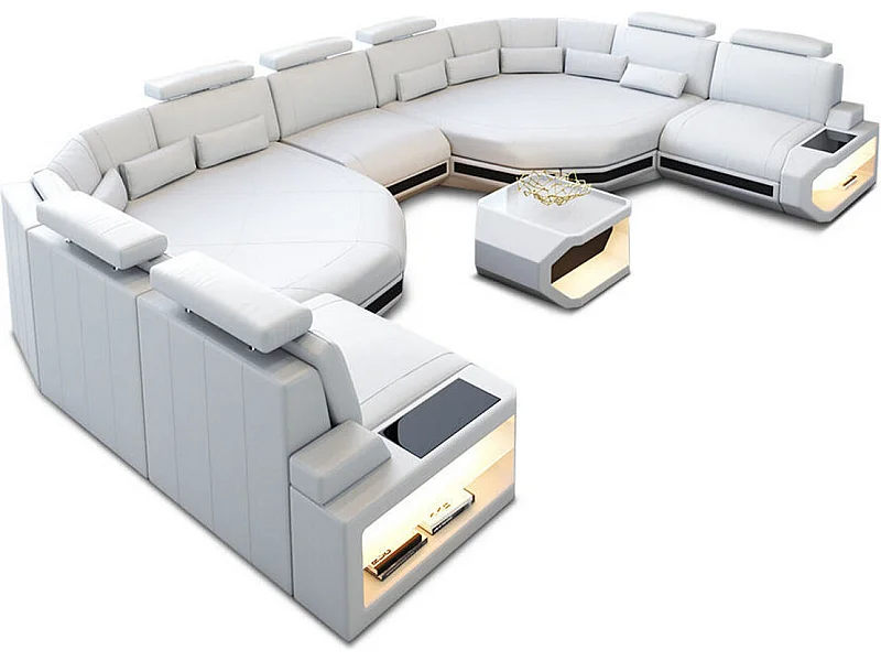XXL Sofa Asti Leder Kunstleder Weiß Schwarz