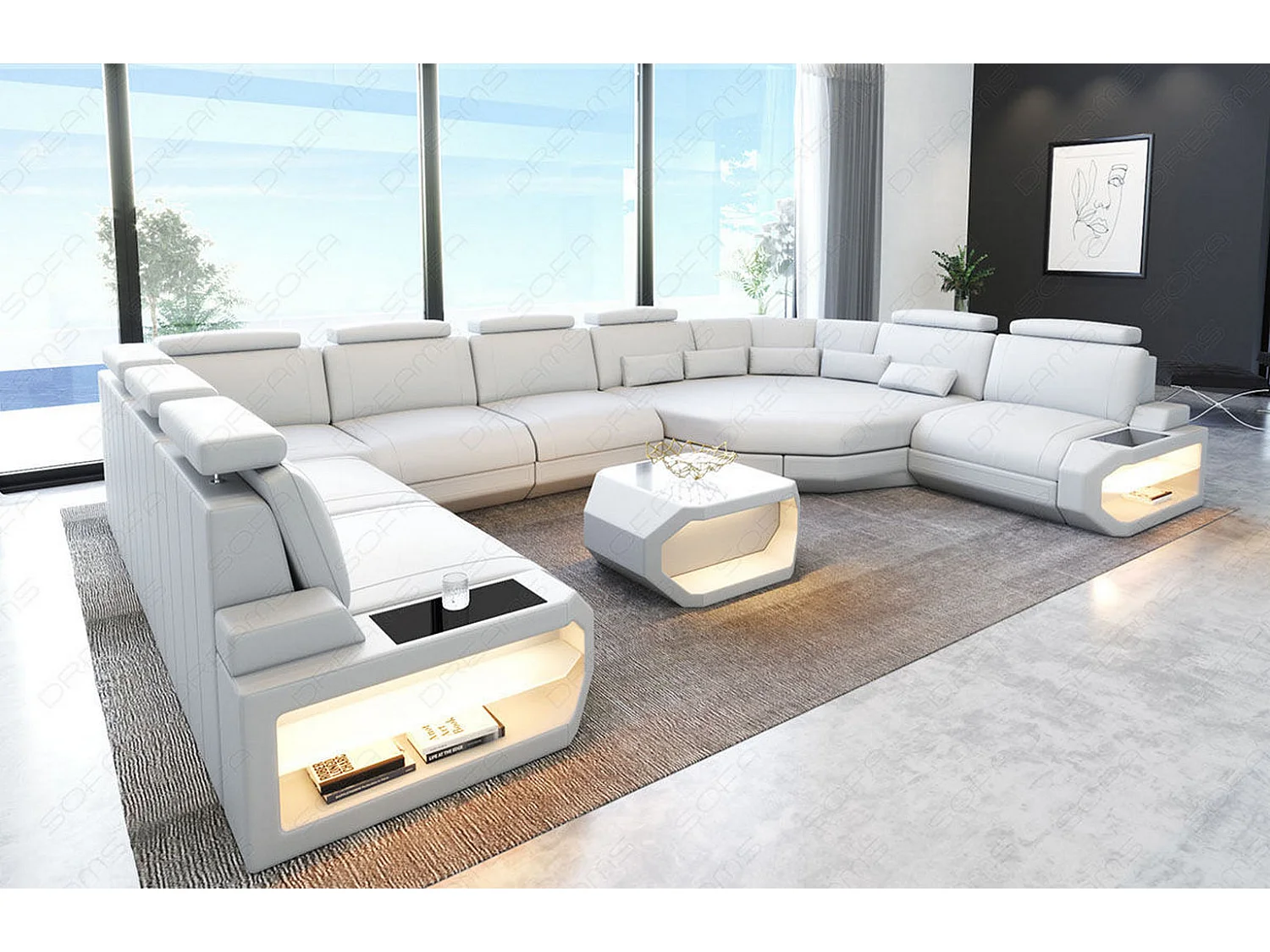 Sofa Asti U Leder Kunstleder Weiß Links