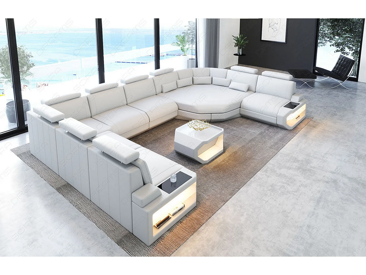 Sofa Asti U Leder Kunstleder Weiß Links