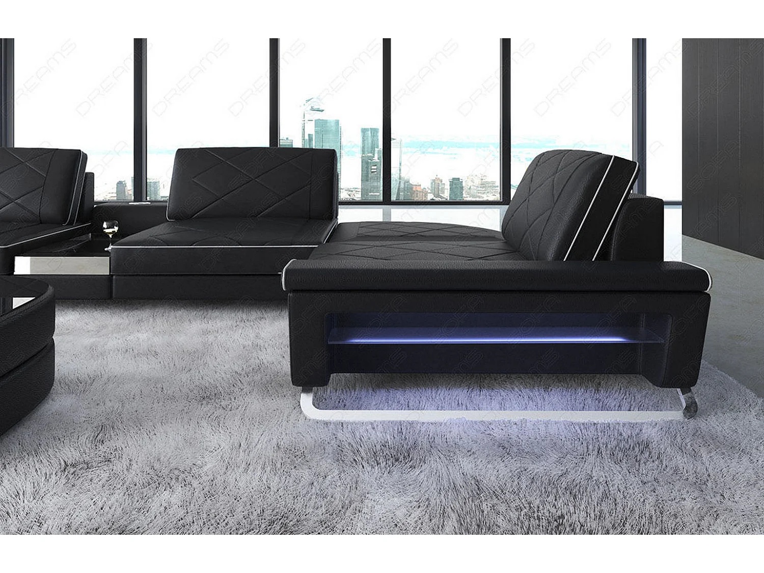 Sofa Bari U Leder Kunstleder Schwarz Weiß Links