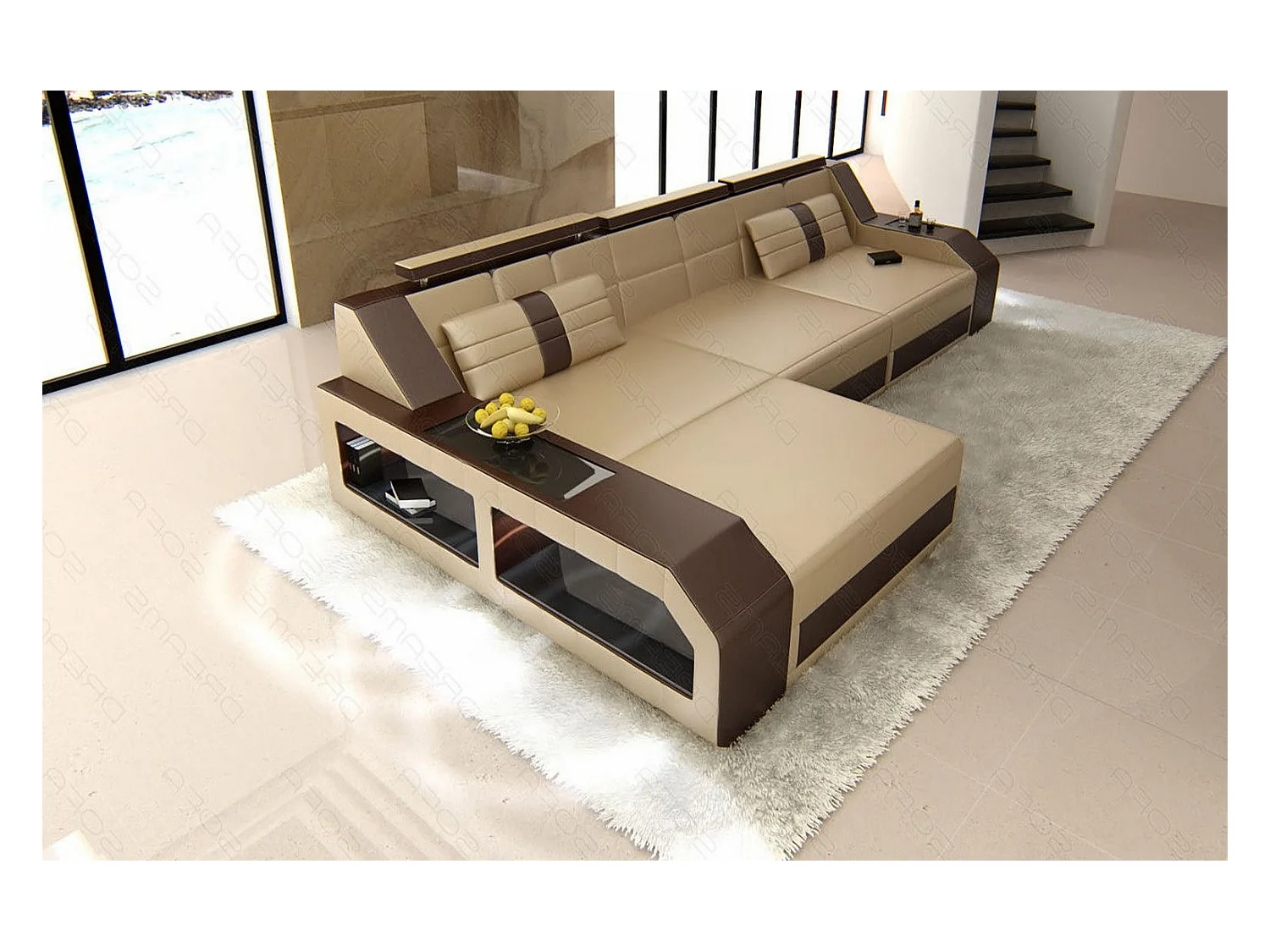 Ecksofa Arezzo Leder Echtleder Sandbeige Braun Links