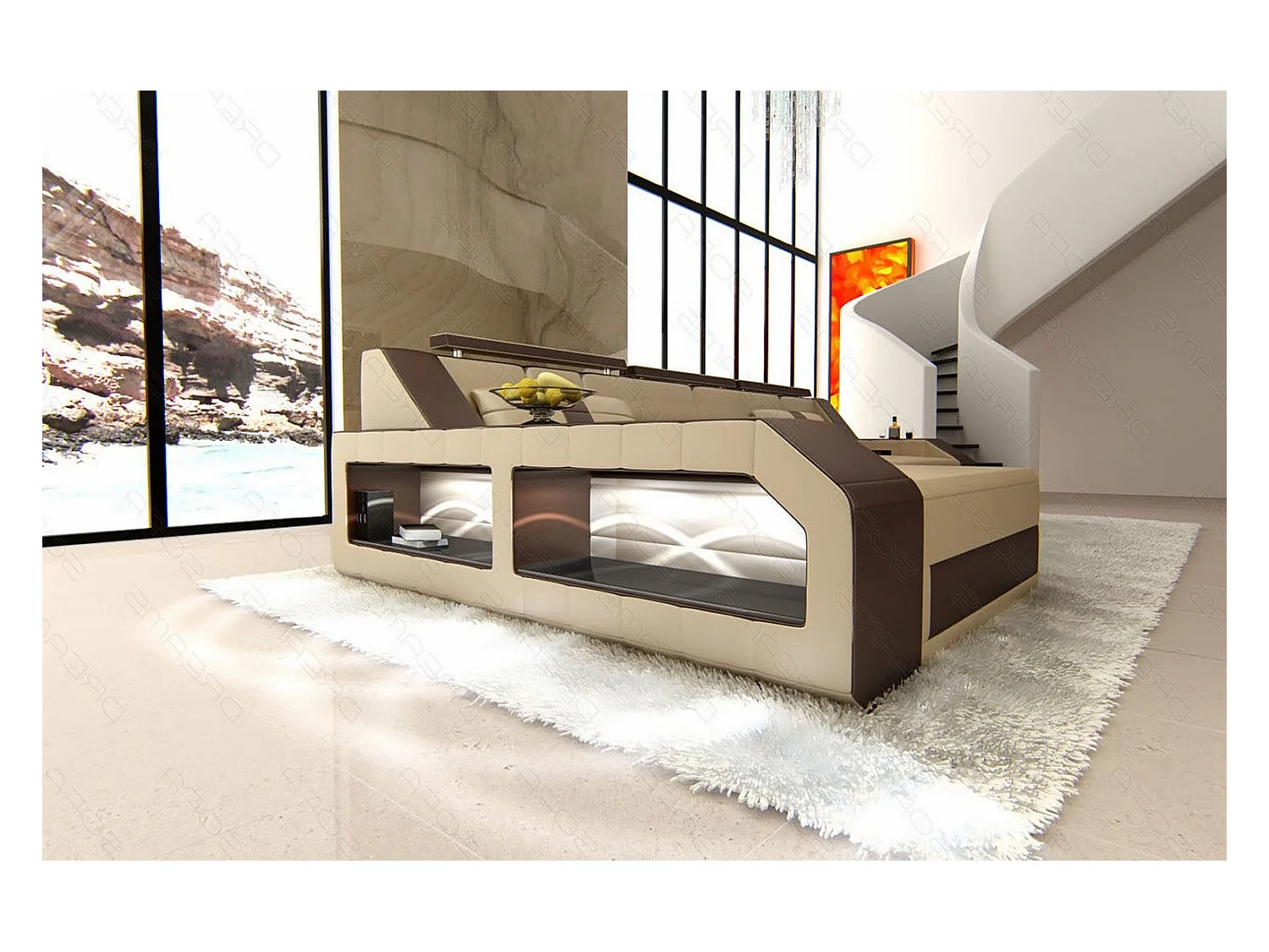 Ecksofa Arezzo Leder Echtleder Sandbeige Braun Links