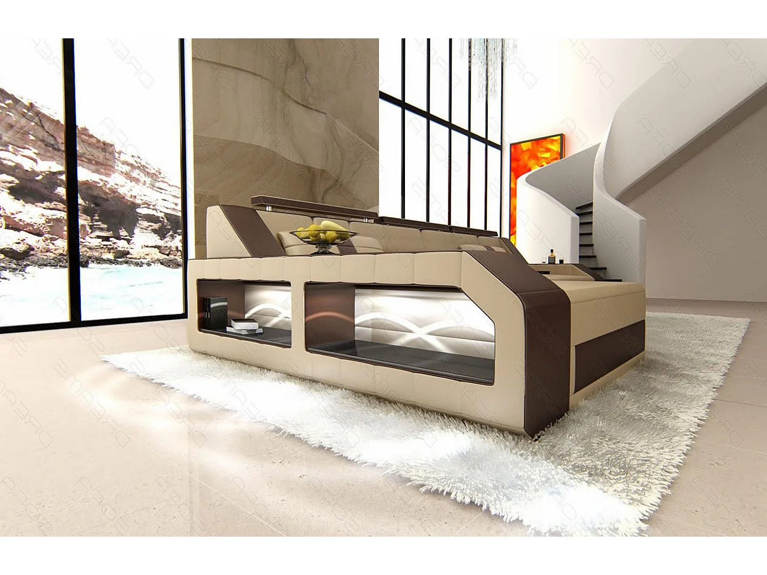 Ecksofa Arezzo Leder Echtleder Sandbeige Braun Links