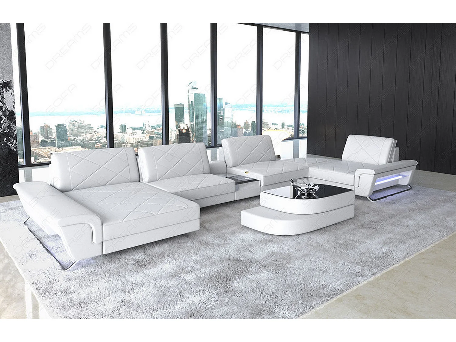 Sofa Bari U Leder Ledermix Weiß Links