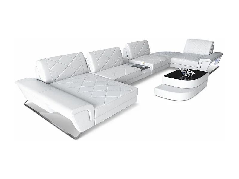 Sofa Bari U Leder Ledermix Weiß Links