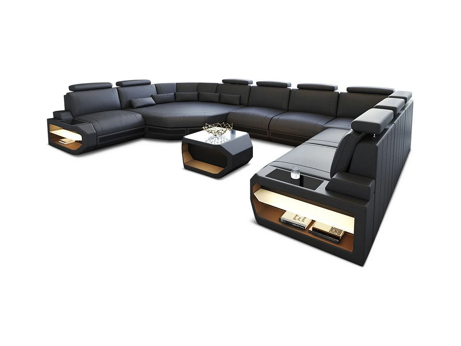 Sofa Asti U Leder Kunstleder Grau Schwarz Rechts