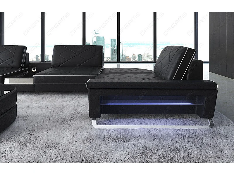 Sofa Bari U Leder Ledermix Schwarz Weiß Links