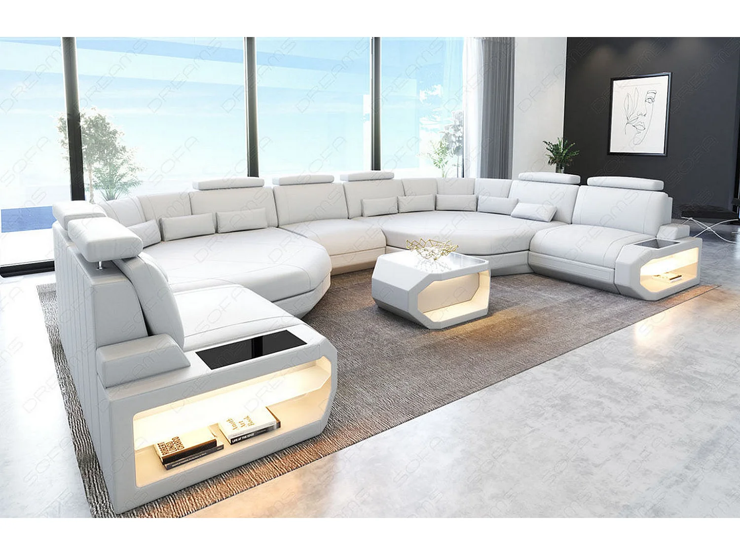 XXL Sofa Asti Leder Ledermix Weiß