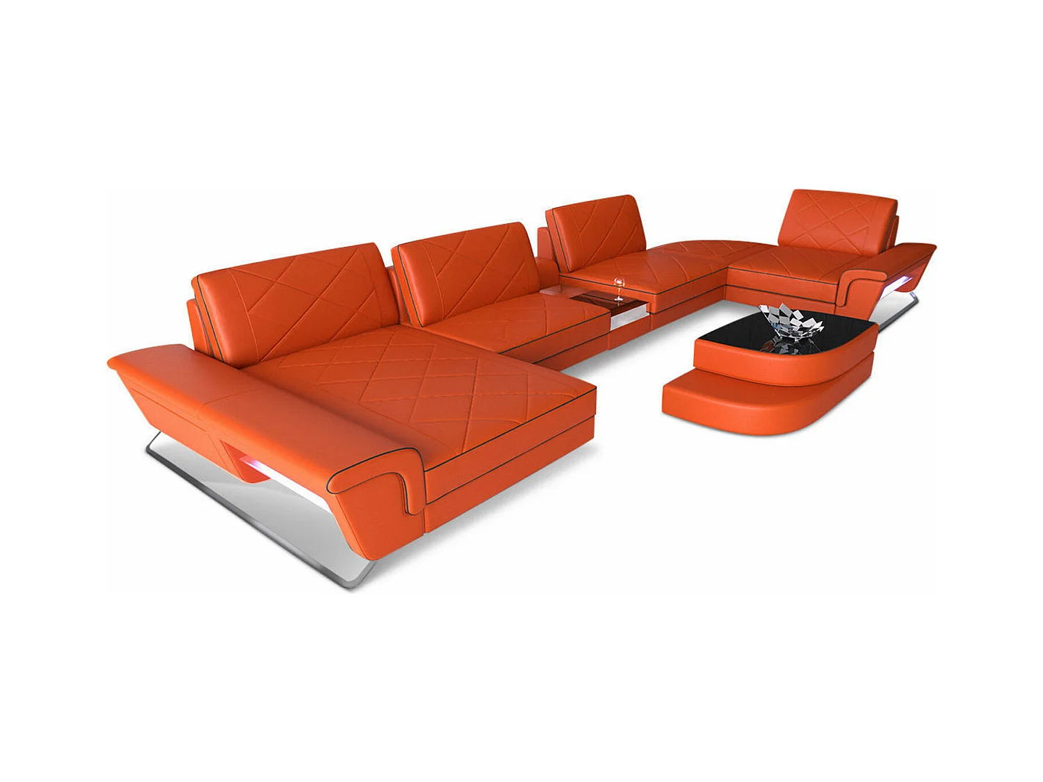 Sofa Bari U Leder Kunstleder Orange Schwarz Links