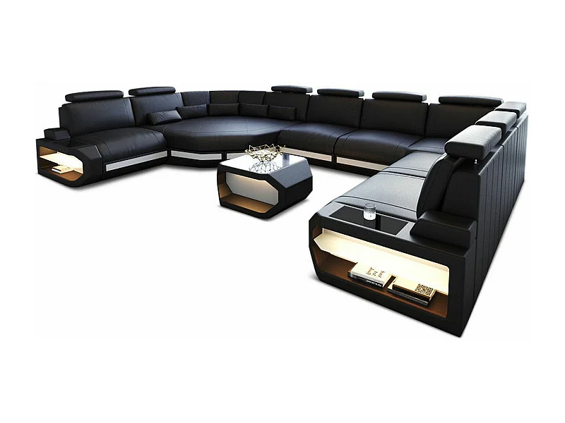 Sofa Asti U Leder Kunstleder Schwarz Weiß Rechts