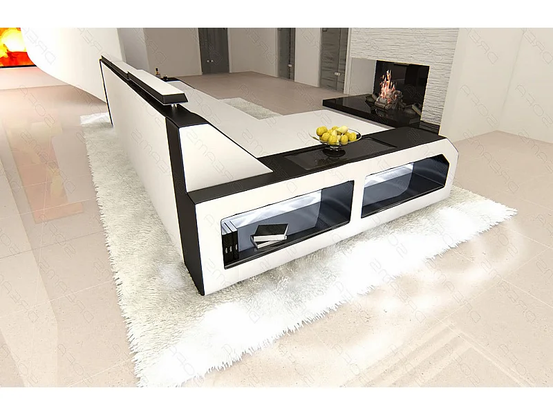 Ecksofa Arezzo Leder Kunstleder Weiß Schwarz Links