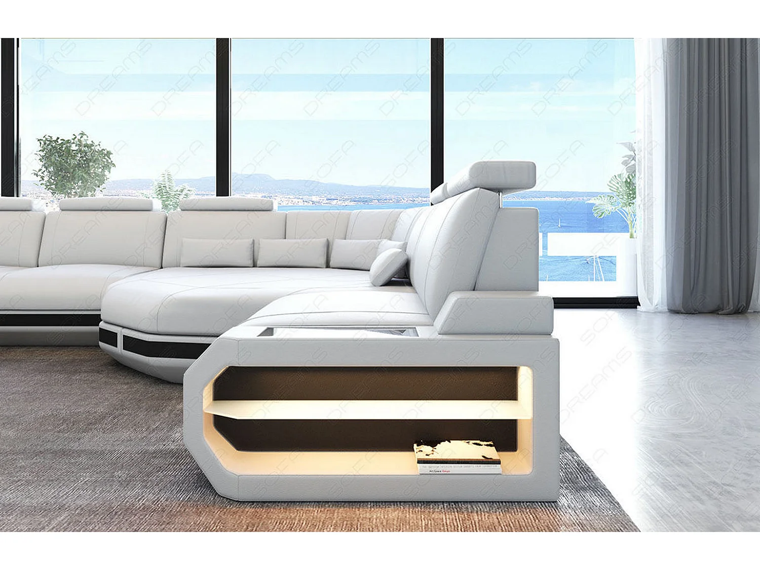 Sofa Asti U Leder Kunstleder Weiß Schwarz Links