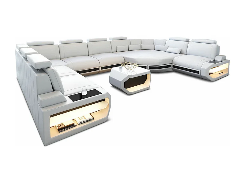 Sofa Asti U Leder Kunstleder Weiß Schwarz Links