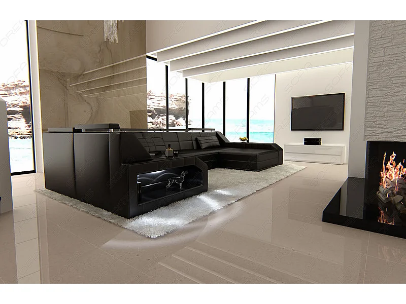 Sofa Arezzo U Leder Echtleder Schwarz Rechts