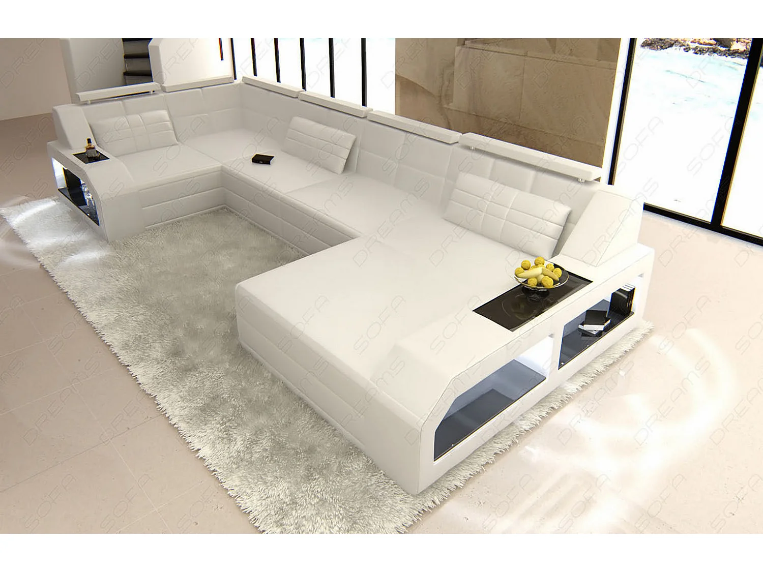 Sofa Arezzo U Leder Kunstleder Weiß Rechts