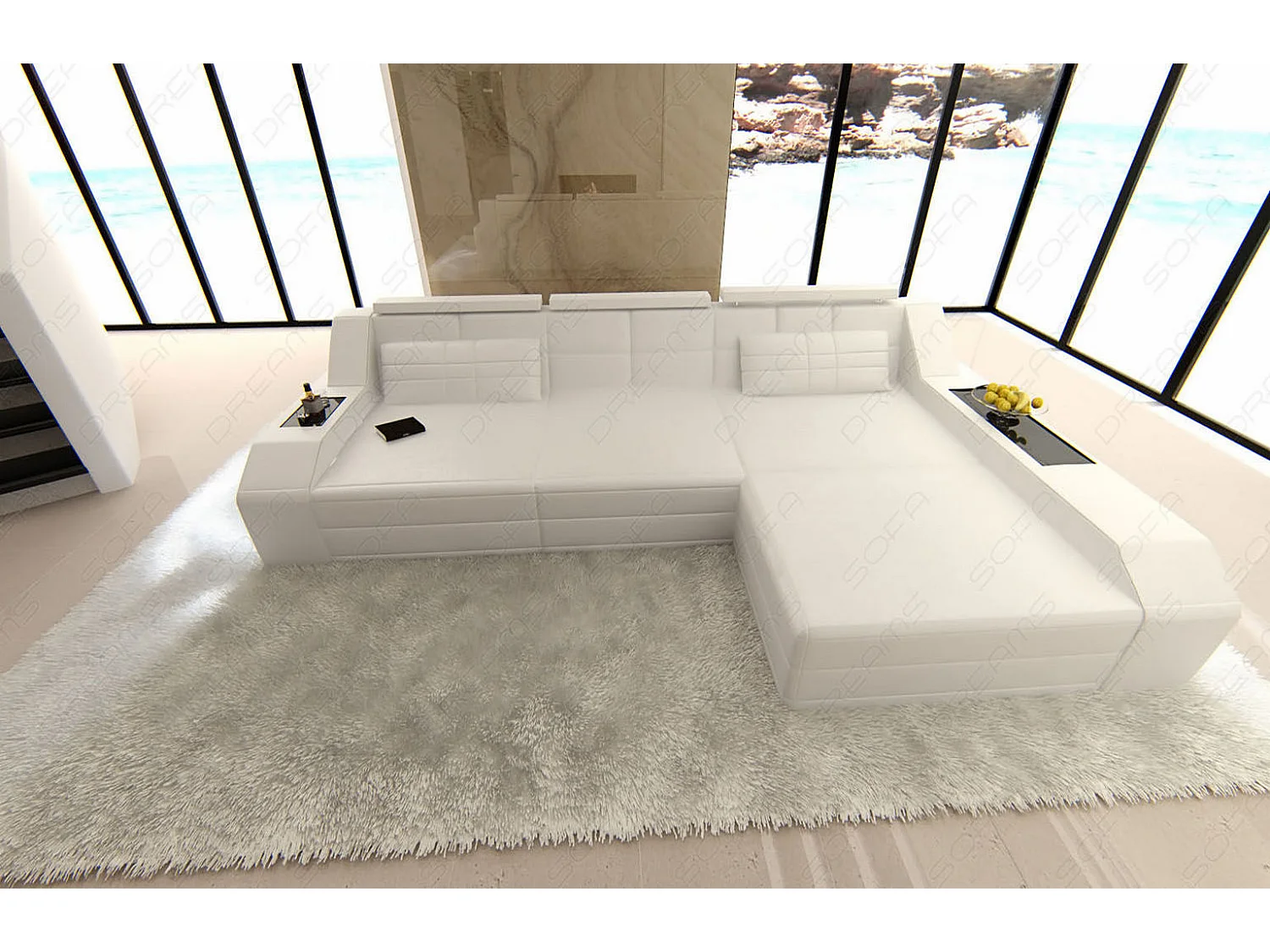 Ecksofa Arezzo Leder Kunstleder Weiß Rechts