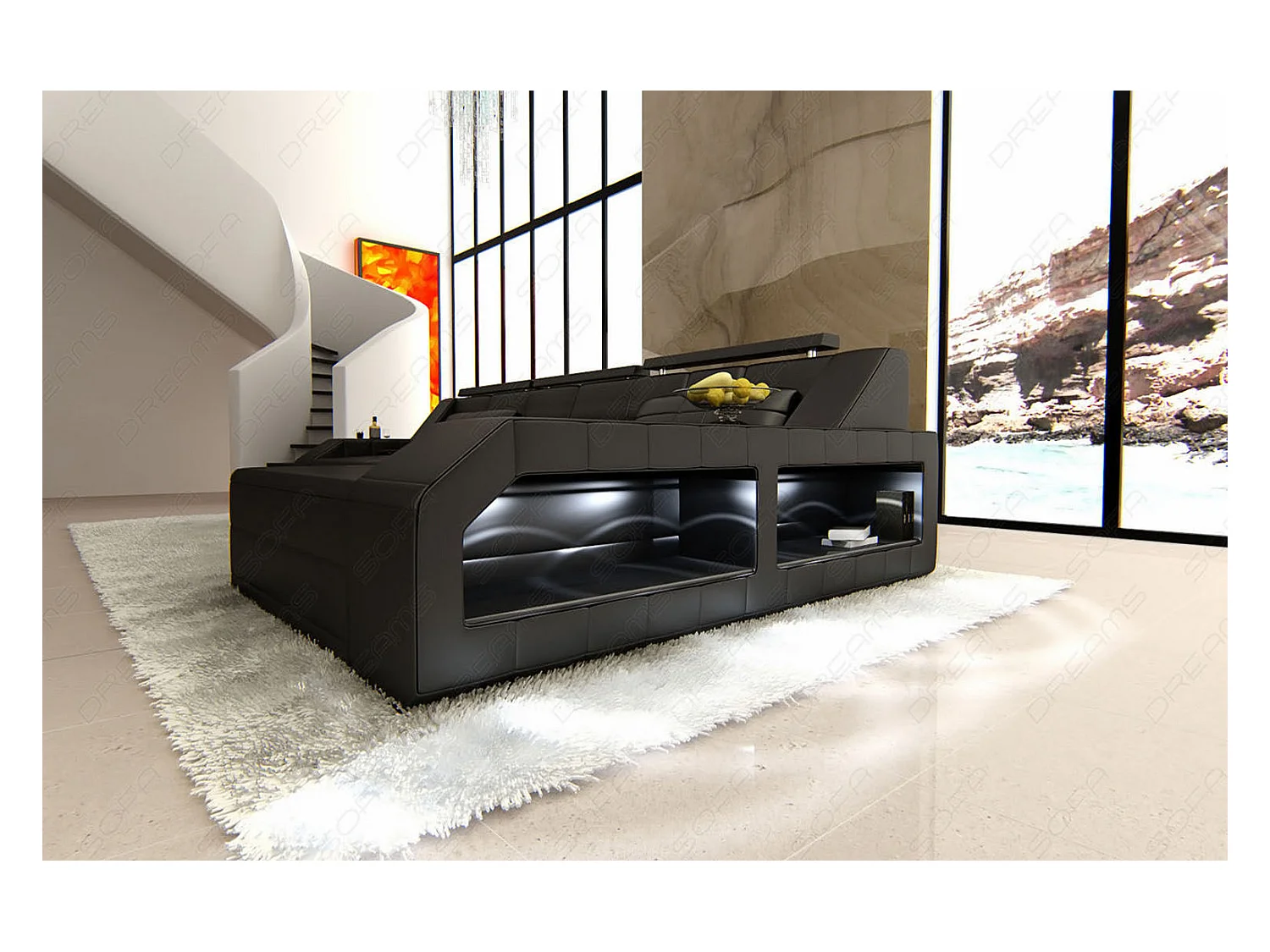 Ecksofa Arezzo Leder Ledermix Schwarz Rechts